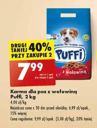 Biedronka Karma dla psa z wołowiną Puffi, 2 kg oferta