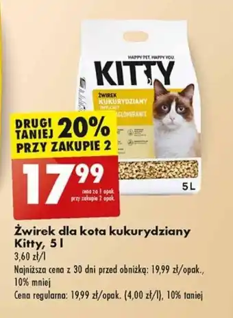 Biedronka Żwirek dla kota kukurydziany Kitty, 5 l oferta