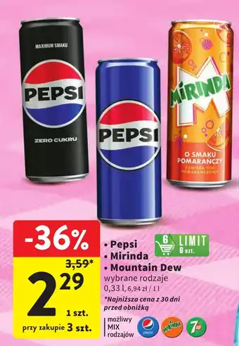 Intermarche Pepsi Mirinda Mountain Dew 0,33l oferta