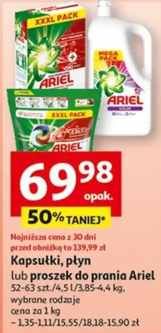 Auchan Kapsułki płyn lub proszek do prania Ariel 52-63 szt. oferta