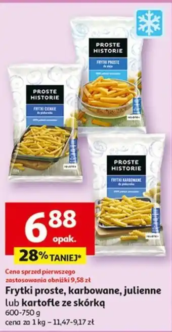 Auchan Frytki proste karbowane julienne lub kartofle ze skórką 600-750 g oferta
