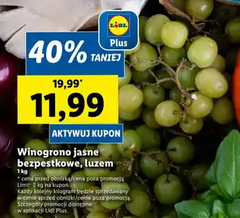 Lidl Winogrono jasne bezpestkowe, luzem 1 kg oferta