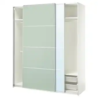 IKEA Pax / mehamn/auli Szafa z przesuwanymi drzwiami, biały 2str/jasnozielony lustro, 200x66x236 cm oferta