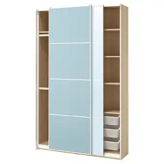 IKEA Pax / mehamn/auli Szafa z przesuwanymi drzwiami, dąb bejcowany na biało 2str/jasnoniebieski lustro, 150x44x236 cm oferta