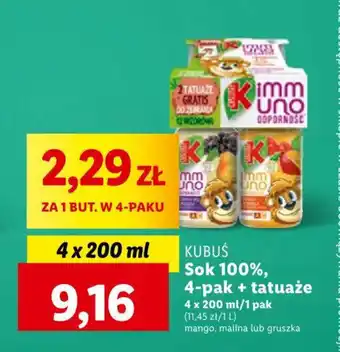Lidl Sok 100%, 4-pak + tatuaże 4 x 200 ml/1 pak oferta
