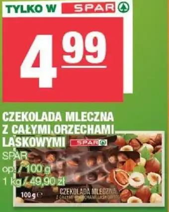 CZEKOLADA MLECZNA Z CAŁYMI ORZECHAMI LASKOWYMI SPARO 100 g
