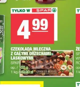 Spar SPAR CZEKOLADA,MLECZNA. Z CAŁYMI ORZECHAMI LASKOWYMI 100g oferta