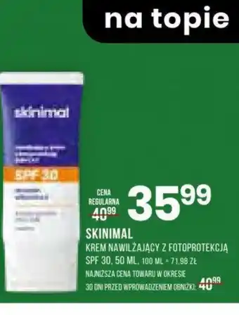 Drogerie Natura SKINIMAL KREM NAWILŻAJĄCY Z FOTOPROTEKCJĄ SPF 30, 50 ML oferta