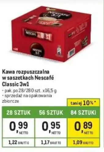 Makro Kawa rozpuszczalna w saszetkach Nescafé Classic 3w1 16,5g oferta