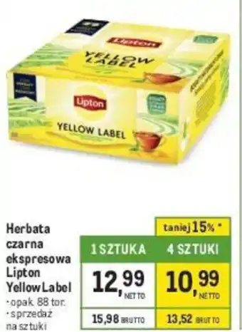 Makro Herbata czarna ekspresowa Lipton Yellow Label 88 tor. oferta