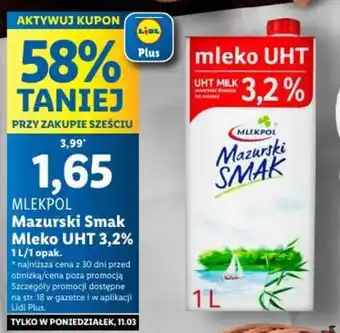 Lidl MLEKPOL Mazurski Smak Mleko UHT 3,2% 1l oferta