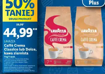 Lidl LAVAZZA Caffè Crema Classico lub Dolce kawa ziarnista 1kg oferta