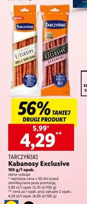 Lidl TARCZYŃSKI Kabanosy Exclusive 105g oferta