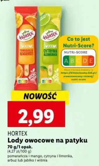 Lidl HORTEX Lody owocowe na patyku 70g oferta
