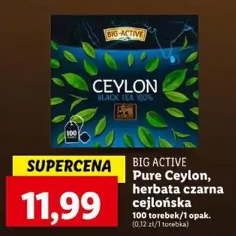 Lidl BIG ACTIVE Pure Ceylon herbata czarna cejlońska 100 torebek oferta