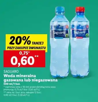 Lidl SAGUARO Woda mineralna gazowana lub niegazowana 500 ml oferta