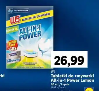 Lidl W5 Tabletki do zmywarki All-in-1 Power Lemon 60 szt. oferta
