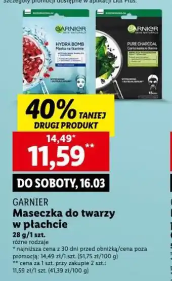 Lidl GARNIER Maseczka do twarzy w płachcie 28 g oferta