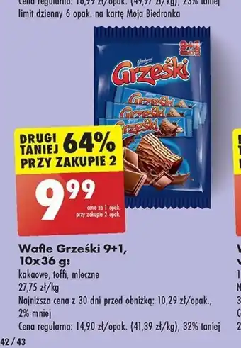 Biedronka Wafle Grześki 9+1 10 x 36g oferta
