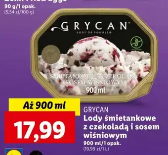 Lidl GRYCAN Lody śmietankowe z czekoladą i sosem wiśniowym 900 ml oferta