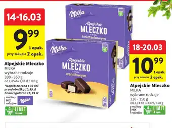 Intermarche Alpejskie Mleczko MILKA 330-350g oferta
