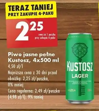 Biedronka Piwo jasne pełne Kustosz, 4x500 ml oferta