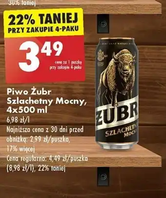 Biedronka Piwo Żubr Szlachetny Mocny, 4x500 ml oferta