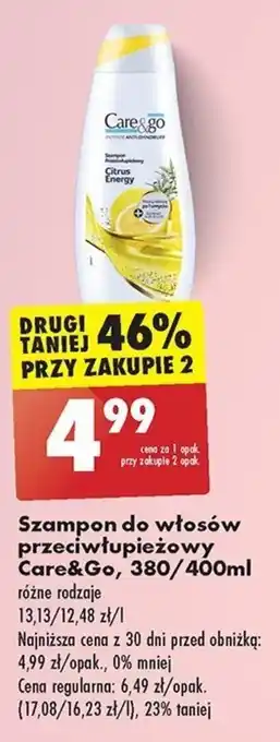 Biedronka Szampon do włosów przeciwłupieżowy Care&Go, 380/400ml oferta