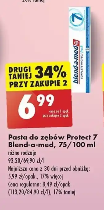 Biedronka Pasta do zębów Protect 7 Blend-a-med, 75/100 ml oferta