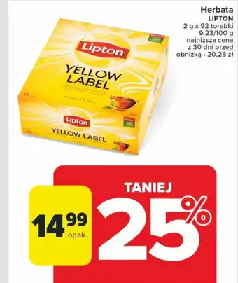 Carrefour Herbata LIPTON 2 g x 92 torebki oferta