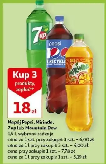 Auchan Napój Pepsi, Mirinda, 7up lub Mountain Dew 1,5 l oferta