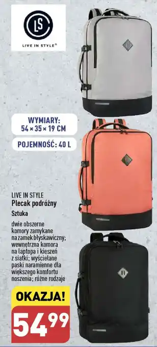 ALDI LIVE IN STYLE Plecak podróżny oferta