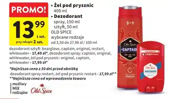 Intermarche Old Spice Żel pod prysznic 400ml/Dezodorant 50-150ml oferta