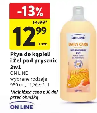 Intermarche Płyn do kąpieli i żel pod prysznic 2w1 ON LINE 980ml oferta