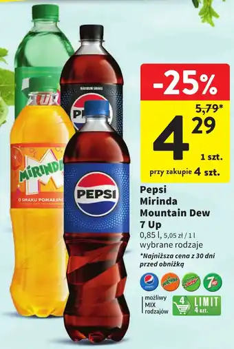 Intermarche Pepsi, Mirinda, Mountain Dew, 7 Up 0,85 l oferta