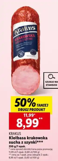 Lidl KRAKUS Kiełbasa krakowska sucha z szynki 250g oferta