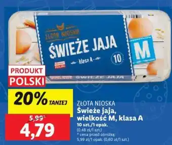 Lidl ZŁOTA NIOSKA ŚWIEŻE JAJA wielkość M klasa A 10szt. oferta