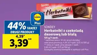 Lidl SONDEY Herbatniki z czekoladą deserową lub białą 125g oferta