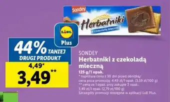 Lidl SONDEY Herbatniki z czekoladą mleczną 125g oferta