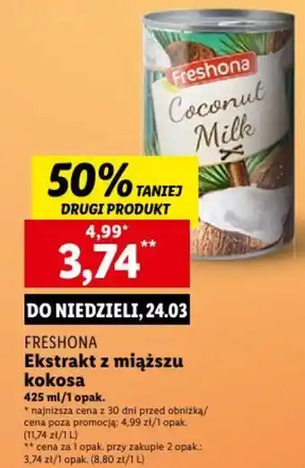 Lidl FRESHONA Ekstrakt z miąższu kokosa 425ml oferta