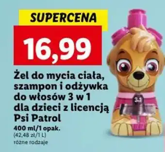Lidl Żel do mycia ciała, szampon i odżywka do włosów 3 w 1 dla dzieci z licencją Psi Patrol 400ml oferta