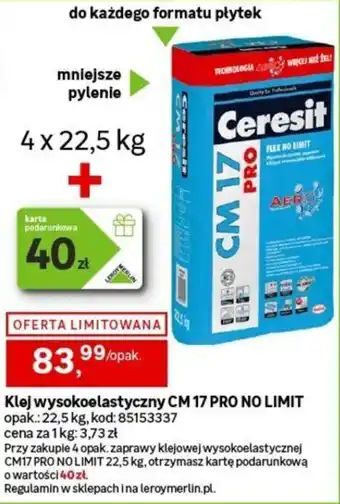 Leroy Merlin Klej wysokoelastyczny CM 17 PRO NO LIMIT oferta