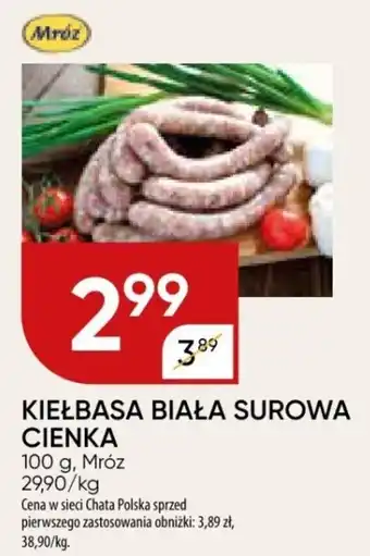 Chata Polska KIEŁBASA BIAŁA SUROWA CIENKA 100 g, Mróz oferta