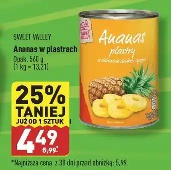 ALDI SWEET VALLEY Ananas w plastrach 560 g oferta
