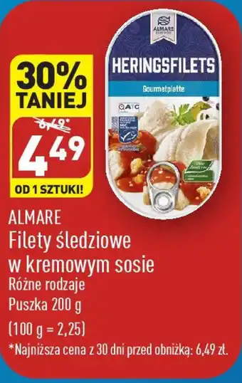 ALDI ALMARE Filety śledziowe w kremowym sosie 200 g oferta