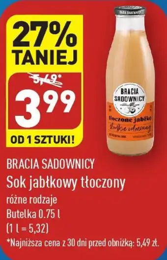 ALDI BRACIA SADOWNICY Sok jabłkowy tłoczony 0,75 l oferta