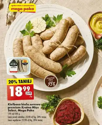 Biedronka Kiełbasa biała surowa premium Kraina Mięs, Mega Paka 1 kg oferta