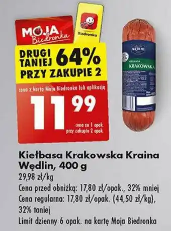 Biedronka Kiełbasa Krakowska Kraina Wędlin, 400 g oferta