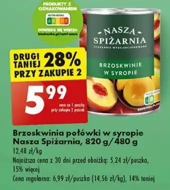Biedronka Brzoskwinia połówki w syropie Nasza Spiżarnia 820/480 g oferta
