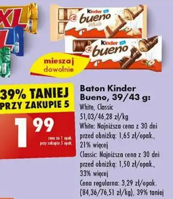 Biedronka Baton Kinder Bueno, 39 / 43 g oferta